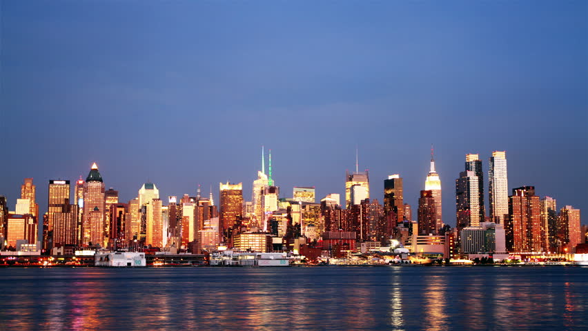 Beautiful View Of Manhattan Skyline From New Jersey At Evening, Time ...