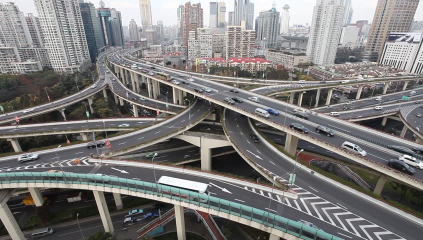 Time Lapse Aerial View Chinese Shanghai Busiest Highway, Freeway ...