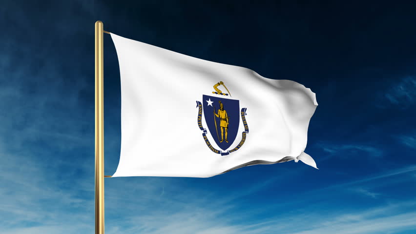 Flag Of Massachusetts In The Shape Of Massachusetts State With The USA ...