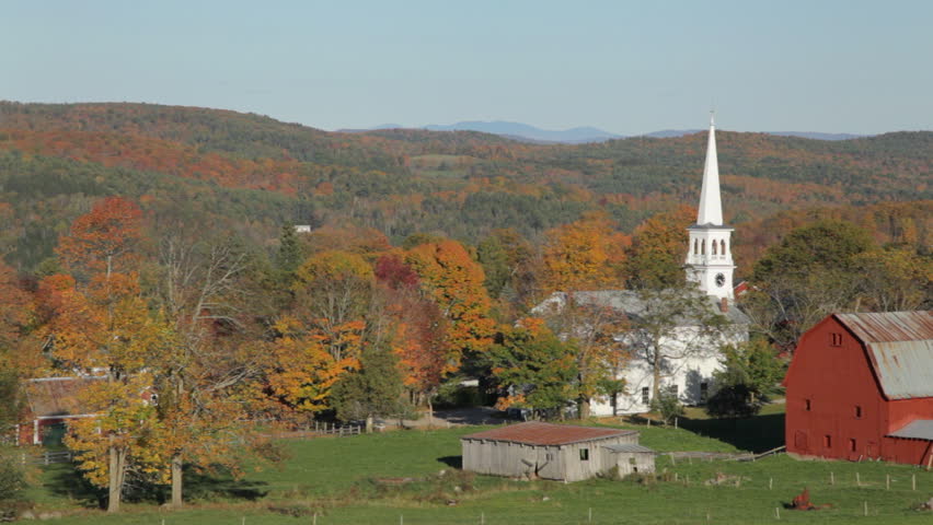 Late Afternoon Autumn View Of A Church And Farm In Peacham, Vermont ...